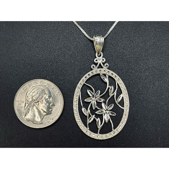 20” Sterling Silver Flower Pendant Necklace 925 I3 - Picture 6 of 9